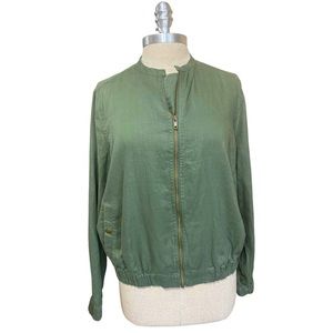 Cynthia Rowley 100% Linen Green Bomber Style Jacket Women’s Size Medium